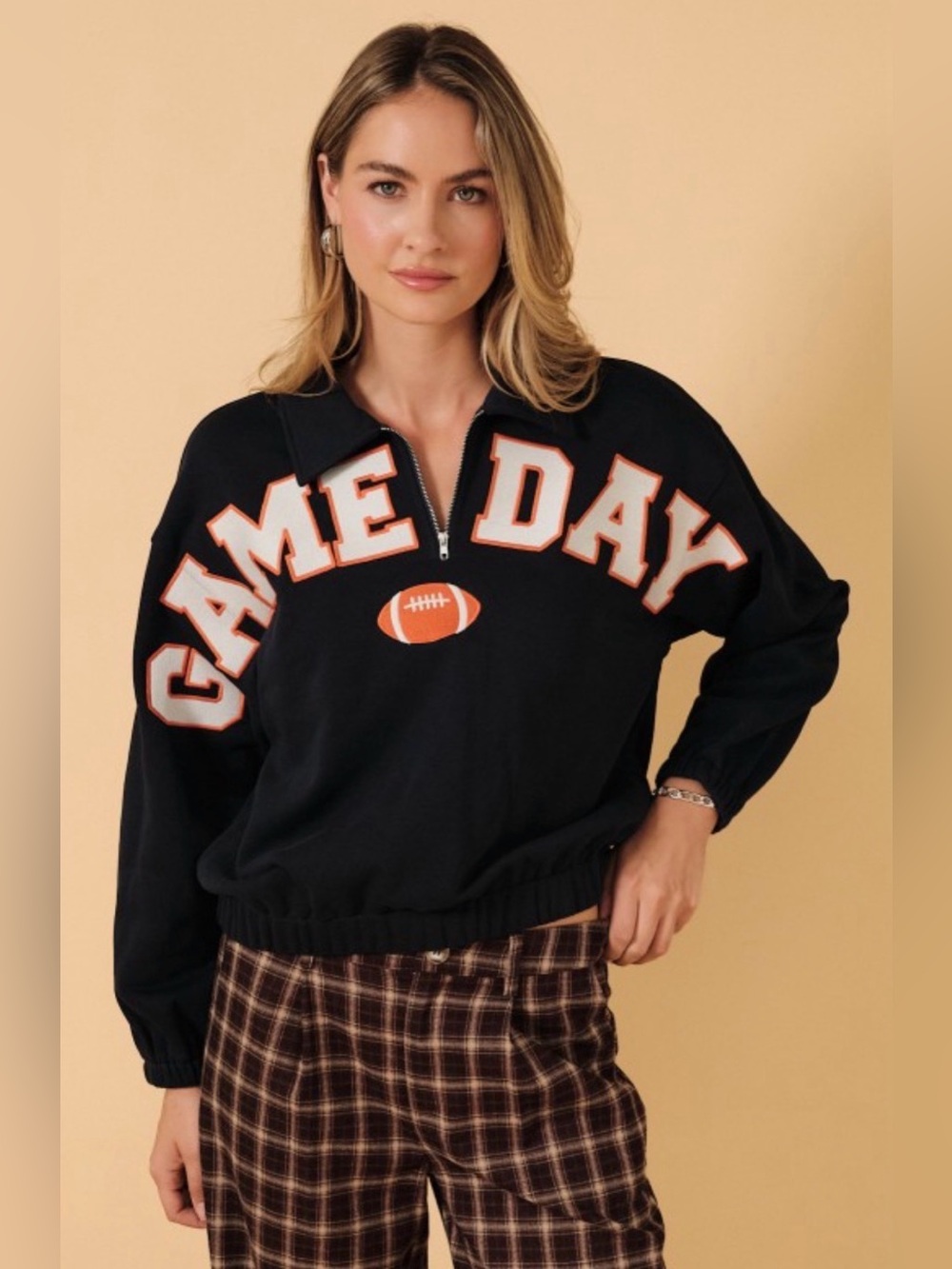 138 Women's Black 'Game Day' Pullover Sweatshirt with Football Accent